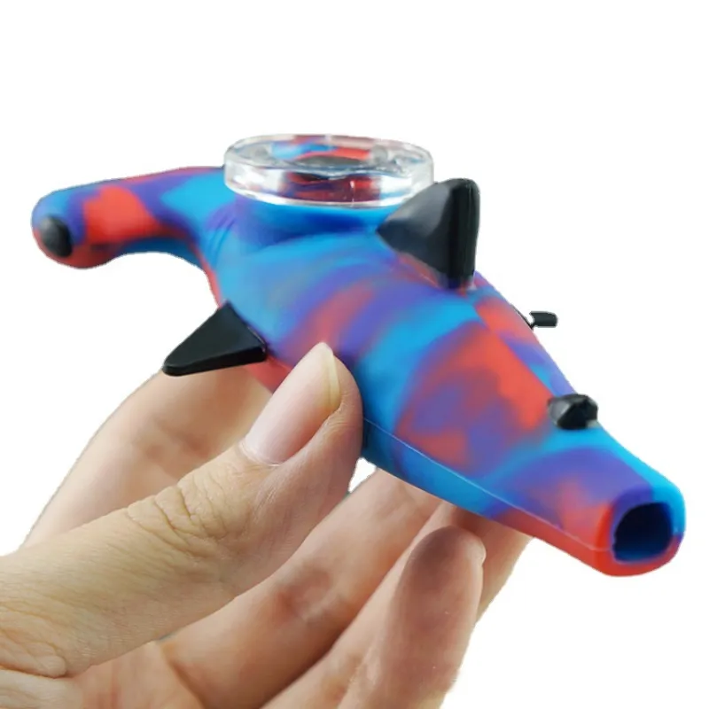 Tuyaux de fumée de requin en silicone lumineux Pipe portable à la main lueur dans le silicium de qualité FDA foncé avec bols en verre multicolore