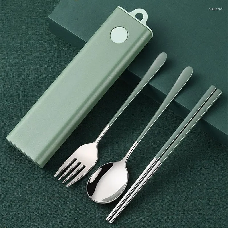 Zestawy naczyń obiadowych 3PC/zestaw Eco Friendly Dish Akcesoria kuchenne Silverware Gold Knife Fork łyżka przenośna sztućca z obudową
