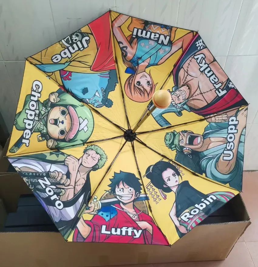 Parapluies de créateur unisexes, automatiques, personnage de dessin animé japonais, motif Luffy, avec boîte cadeau