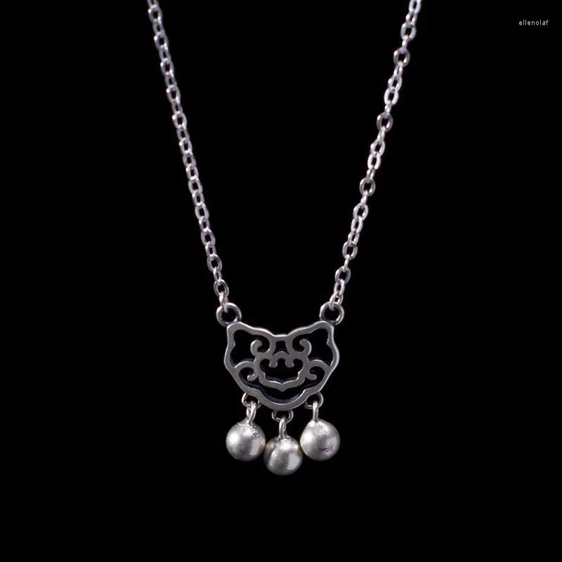 Cadeias chinesas Lucky Lock Bell Colar vintage Mulher 925 Sterling Silver Nacklace Jóias Clavícula Pingente Presente para Mulheres