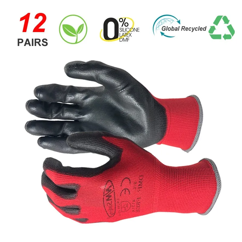 NMSafety 24 stuks/12 paar veiligheidswerkhandschoenen voor bouwbeveiliging tuin rubber gebreide industriële beschermende werkhandschoen