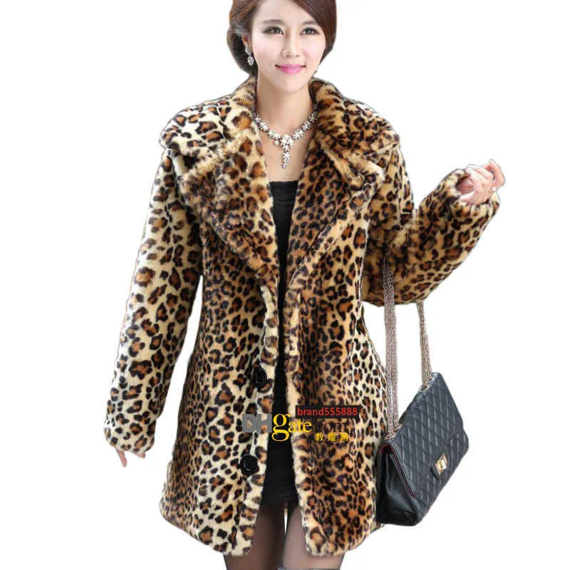 luxurynew冬の女性フェイクファーコート厚い暖かいヒョウコートとジャケット女性毛皮のパーカーマントーフェムヒバー