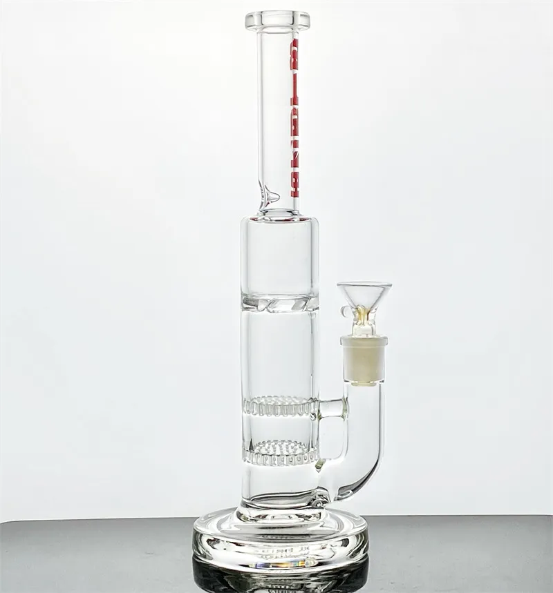 Kleine Wasserpfeife mit zwei Waben und Turbine, Perc-Inline-Wasserpfeife, Glasrohr, 14-mm-Anschluss, Bong-295