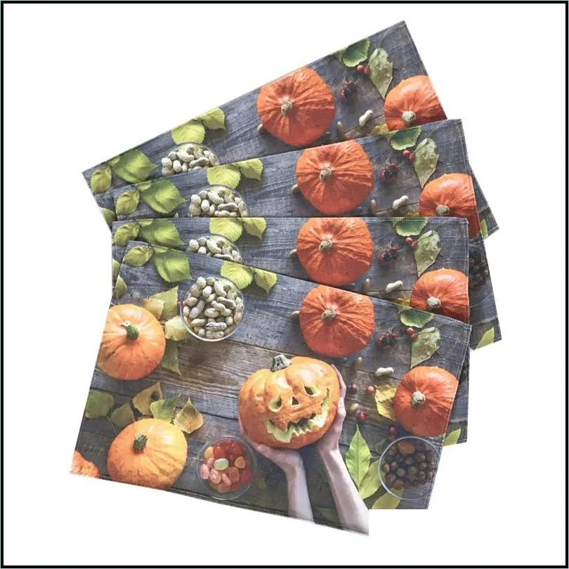thanksgiving day placemats autumn washable non slip table place mats pumpkins turkey kitchen dining table home decoration