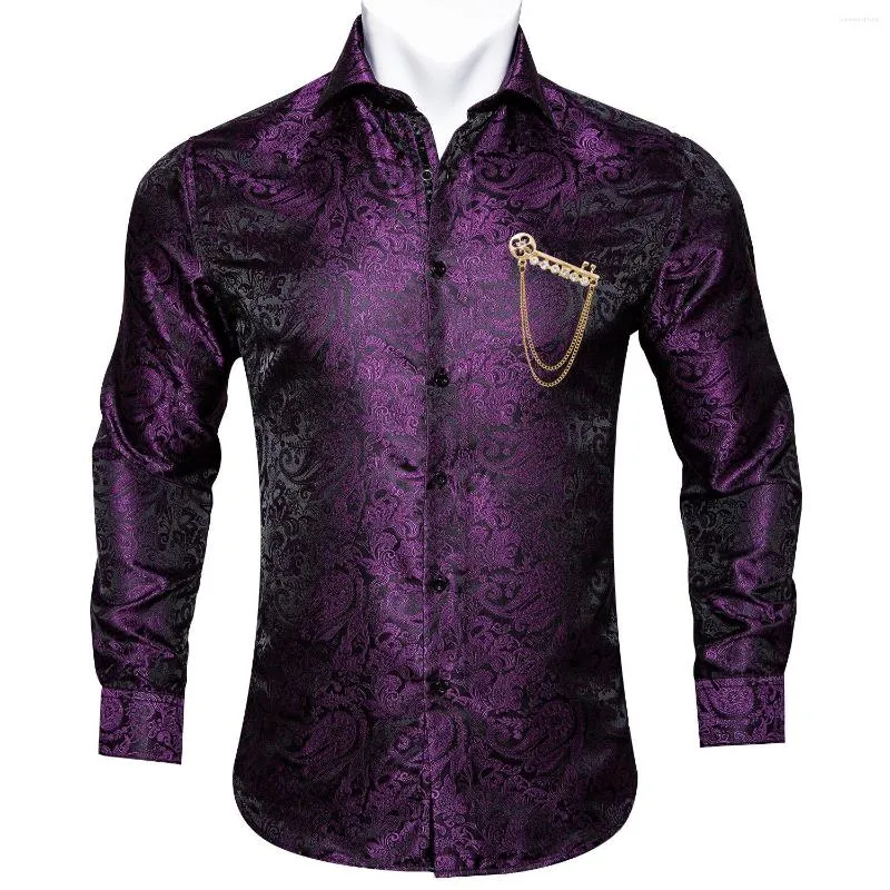 Chemises décontractées pour hommes Paisley Chemise pour hommes Violet à manches longues Col rabattu Nouveauté Polyester Jacquard Fit Concepteur de mariage d'affaires