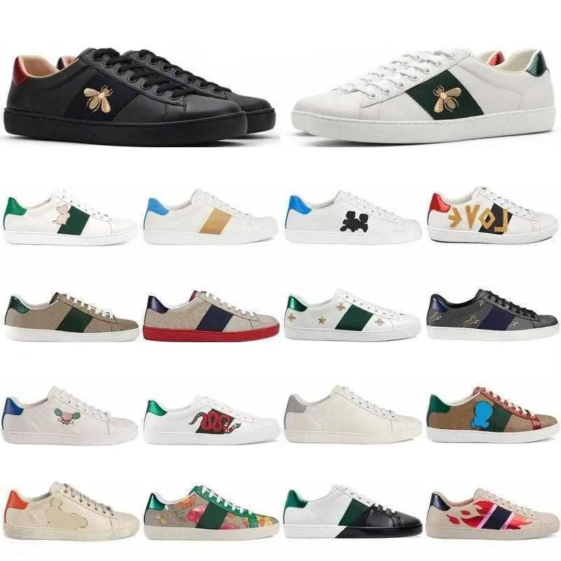 2023 Hommes Femmes Chaussures Casual Italie Luxe Or Blanc Vert Rouge Stripe Italie Tiger Snake Sneaker Baskets Abeille Brodée Marche Sports Ace Baskets Randonnée Chaussures