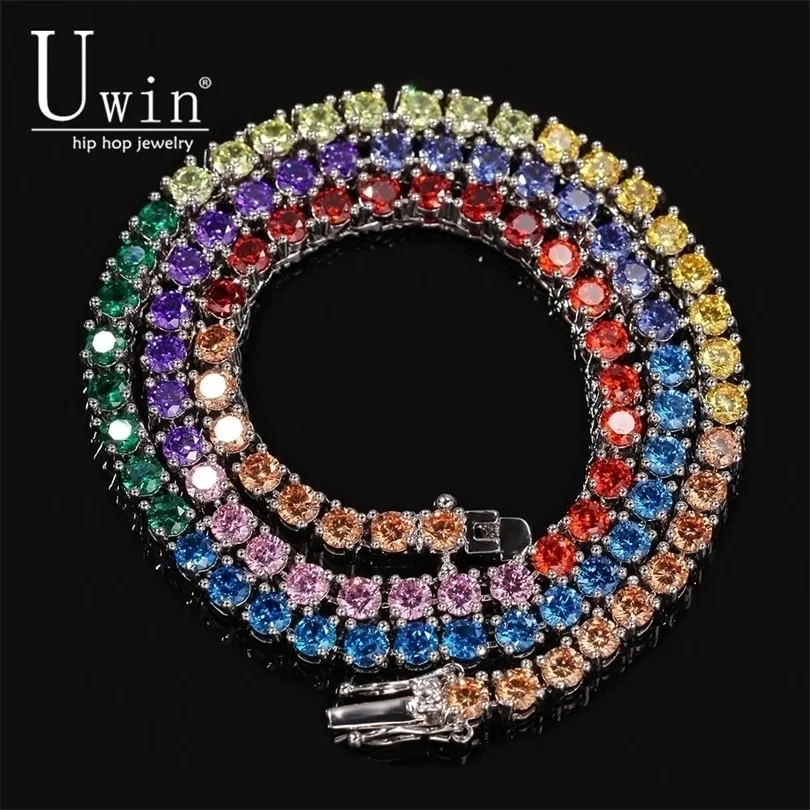 Chaînes Uwin 4mm Multicolore Chaîne De Tennis Glace Couleur Hip Hop Collier De Mode Hommes Et Femmes Bijoux Cadeau De Fête 221031