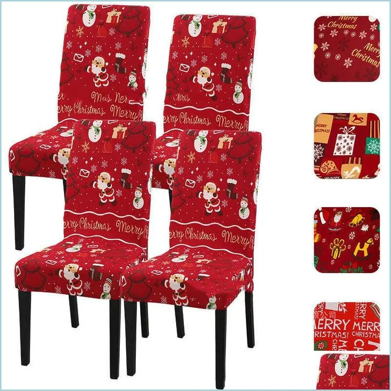 Stuhlhussen Weihnachts-Polyester-Stretch-All-Inclusive-Stuhl mit hoher Rückenlehne, schmutzabweisend, staubdicht, abnehmbar, für Zuhause, El Decorati Dhwo1