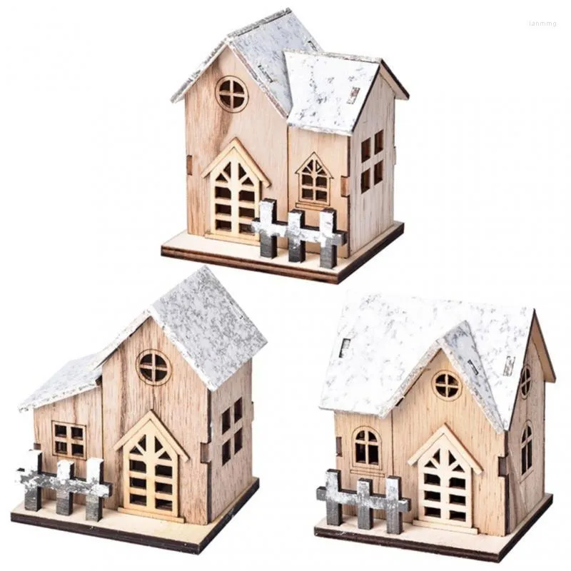 Christmas Decorations Diy Wooden House 2022 Year Gift Window Decoration Luminous Cabin Snow Tree Ornaments