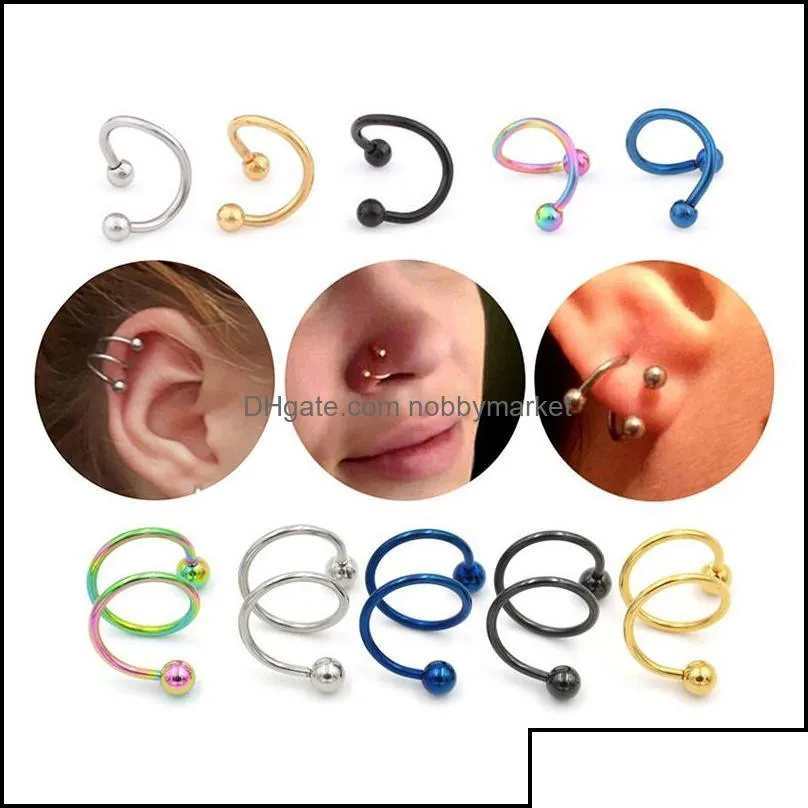 Stud 1 stuk punk roestvrij staal spiraalvormige twister oorbellen schroef bal piercing oor kraakbeen helix ringen manchet ketting sieraden no otmoj