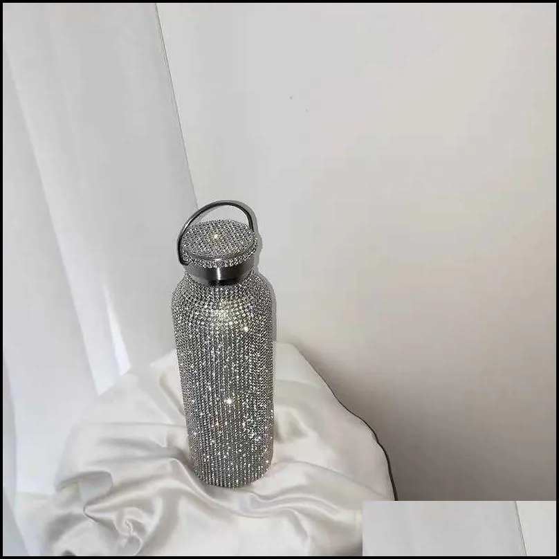 diamond thermos vacuum flask bling water stainless steel bottle sparkling large insulated coffee mug 210907