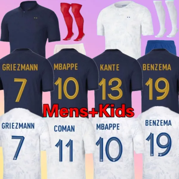 Maillot Foot Fransa Futbol Formaları Hayranları Tees 2022 Benzema Mbappe 22 23 Dünya Kupası Griezmann Kante Futbol Gömlek T Polo Eğitim Üniformaları 2023