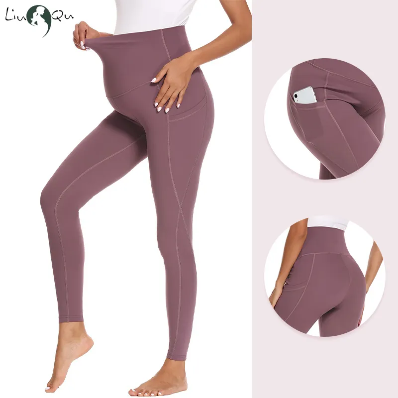 Sleep Lounge ciąża mama odzież damska damska macierzyńskie spodnie do jogi z kieszeniami na wysokim poziomie treningowym legginsy 221101