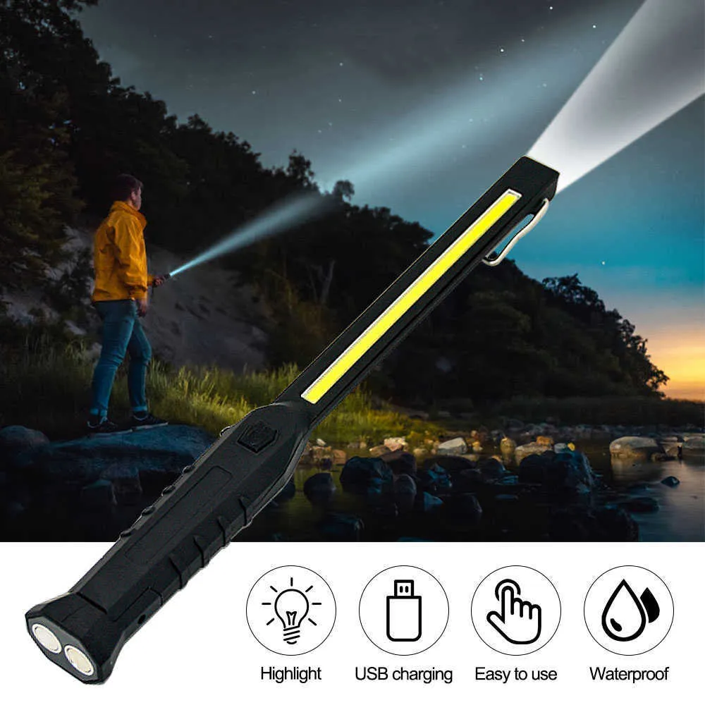 Torches rechargeables COB LED Lampe de travail Inspection magnétique d'urgence sans fil Lampe de poche longue lumière Atelier Camping Éclairage extérieur T221101