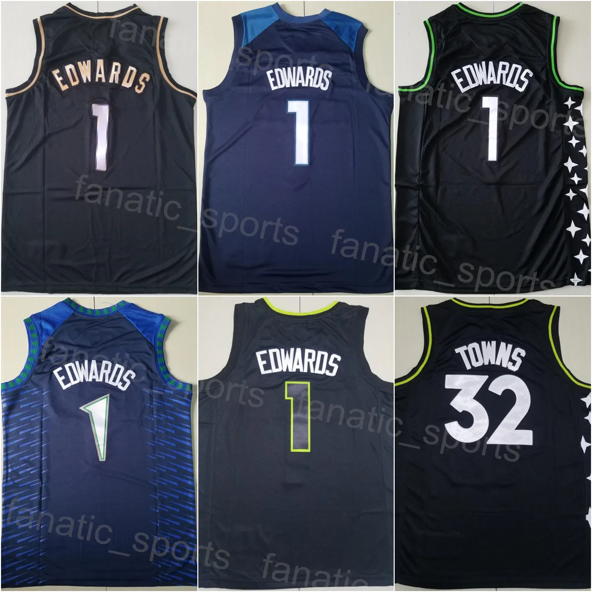 Man Statement Basketball Karl-Anthony Towns Jersey 32 Anthony Edwards 1 All Stitched Earned Association Icon City Navy Blue White Black Team for Sport Fans Uniform