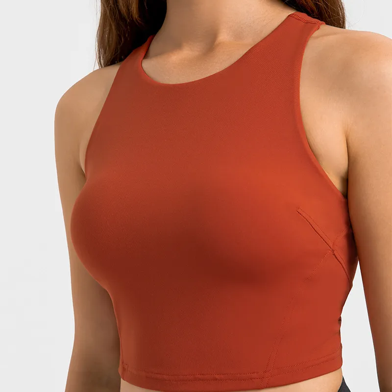 L169 Eğitim Tankı Top Racerback Yoga Üstleri Yerleşik Çıkarılabilir Kupalar Yüksek Boyun Sütyen Skin Sports Yeleme Yumuşak En hızlı kurutma wome297L