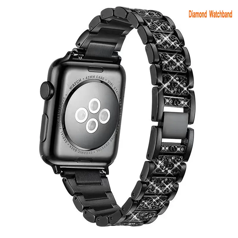 Correas de diamantes de imitación para Apple Watch Band 38 mm 40 mm 41 mm Serie 8 7 6 5 4 3 2 1 SE Bling Pulsera de repuesto iWatch Band Correa de pulsera de metal de acero inoxidable