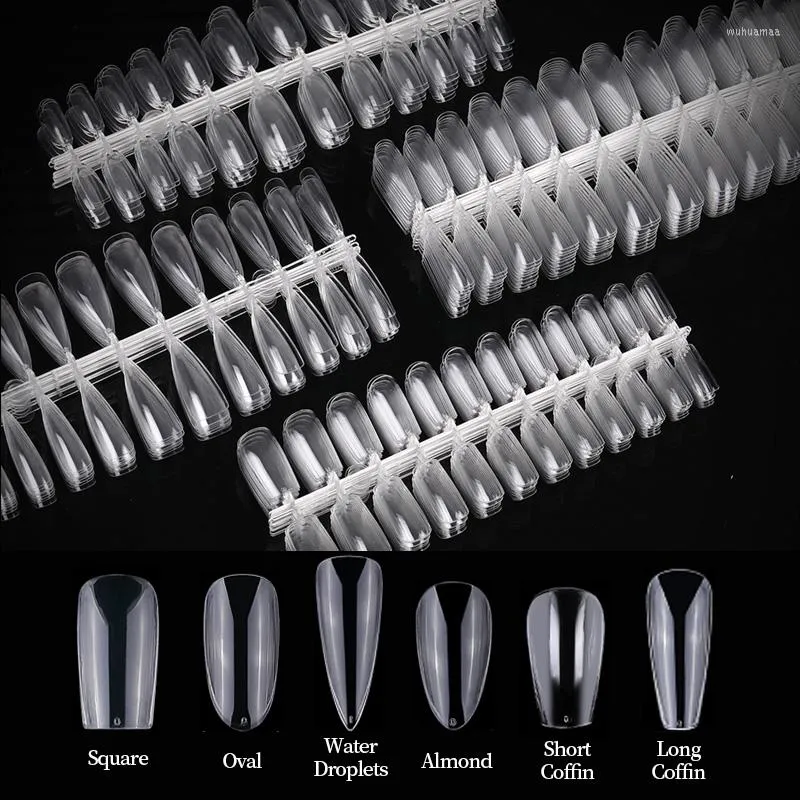 Falska naglar 100/120/240st Gel Extension System Tryck på Tips Full täckning Kista mandel Square Fake Nail Decoration