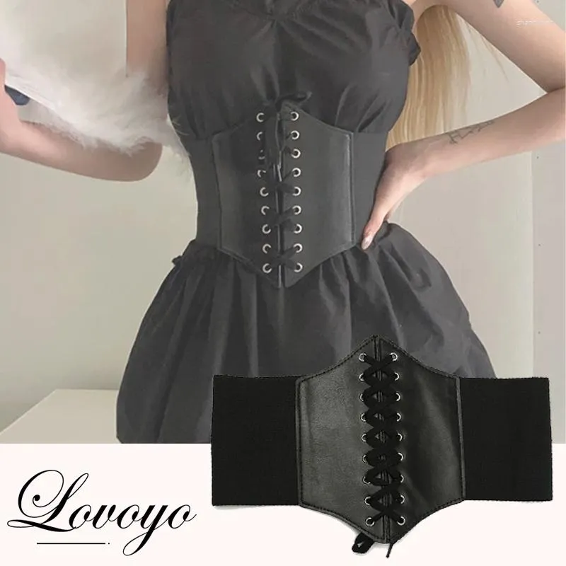 Riemen sexy zwarte punk corsets brede pu lederen slank riem bustiers gotische body buik vrouwen hoge taille elastische gebouw