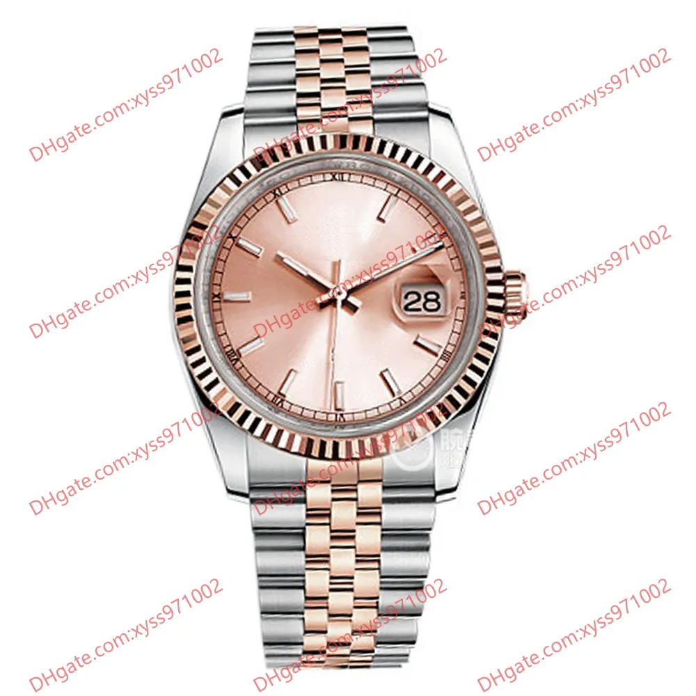 Wysokiej jakości zegarek 2813 Automatyczna męska zegarek 116231 Różowy tarcza 36 mm 18K Rose Gold ze stali ze stali nierdzewnej Sapphire Glass 116203 116610 Modne zegarki dla kobiet