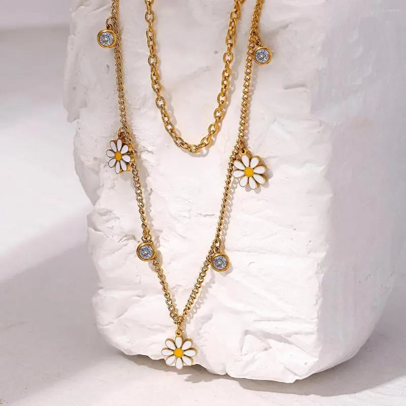 Kedjor st￶rre trendiga tusensk￶na blommh￤nge skiktade rostfritt st￥l halsband f￶r kvinnor guld f￤rg metall kedja blommig halsband smycken