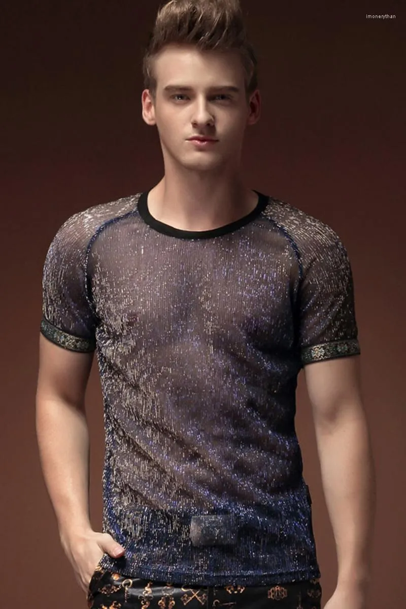 Men's Polos Summer Men's Male Fashion Casual Short Sleeved 2022 Large Size Slim T-shirt Personality Tight See-through On Sale