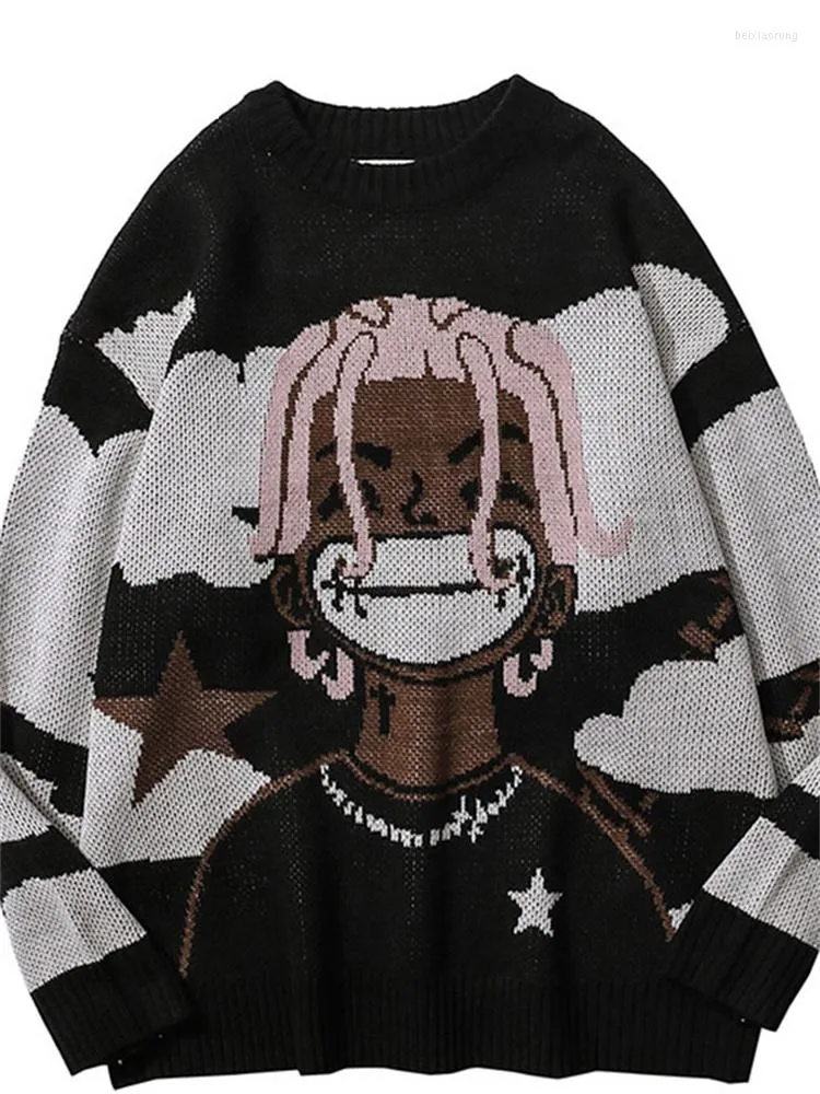 Мужские свитера 2022 Harajuku Vintage Cartoon Anime Вязаный свитер Готический зимний женский рок Хип-хоп Рэп Пуловер Женский джемпер Y2K