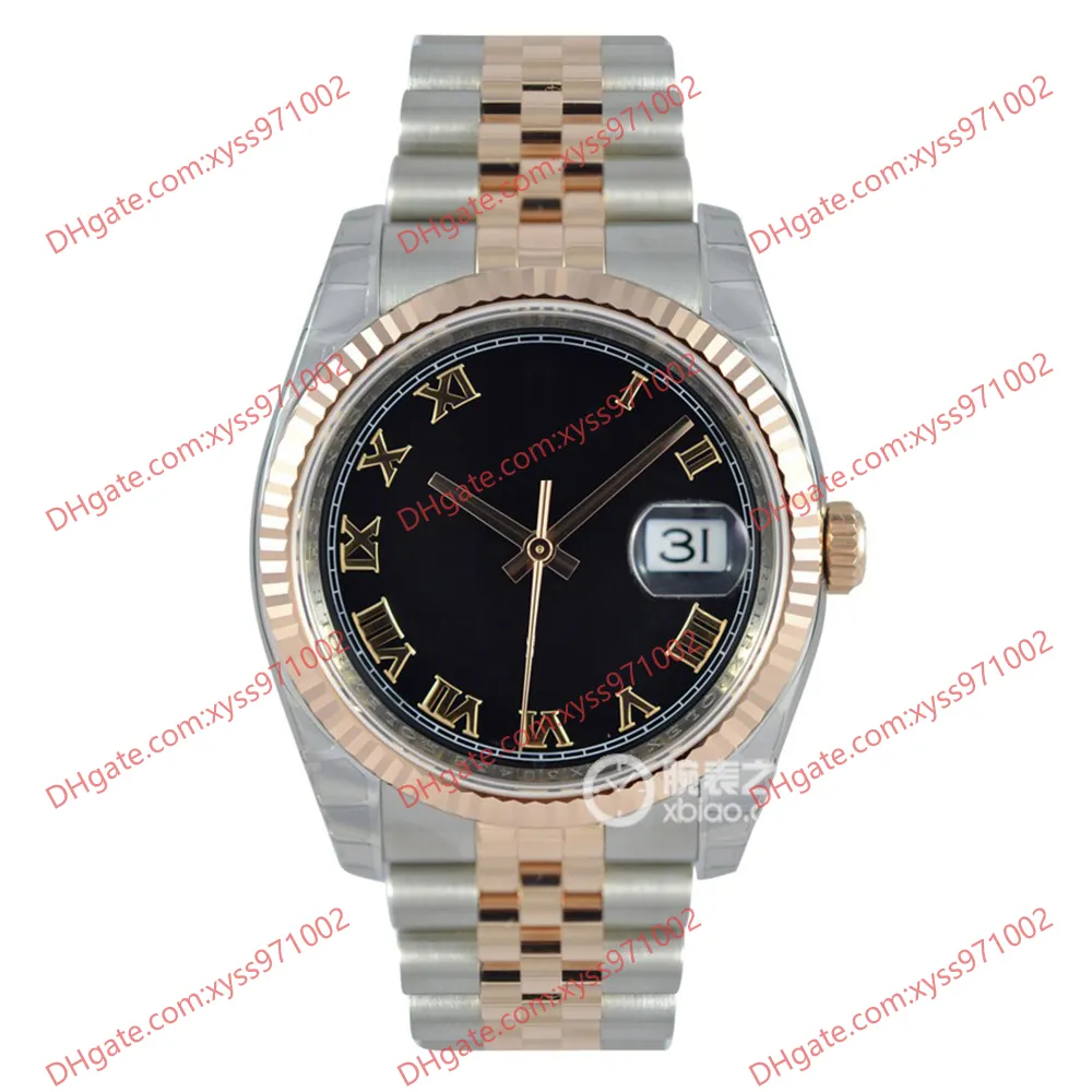 Montre de haute qualité 2813 montre automatique pour hommes 116231 36 mm cadran noir rome or rose 18 carats montre-bracelet en acier inoxydable diamants verre saphir 116610 montres pour femmes