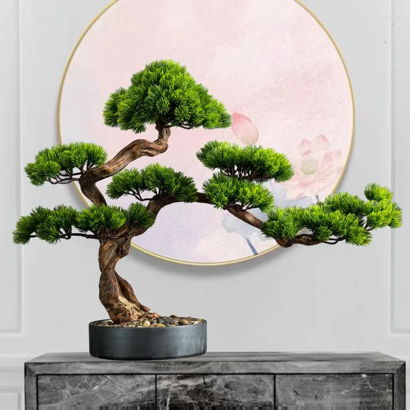 Decoratieve beeldjes Woonkamer Solid Wood Simulation Gast Welkom Pine El Desktop Porch Groene planten Fake Bonsai Interieur Decoratie