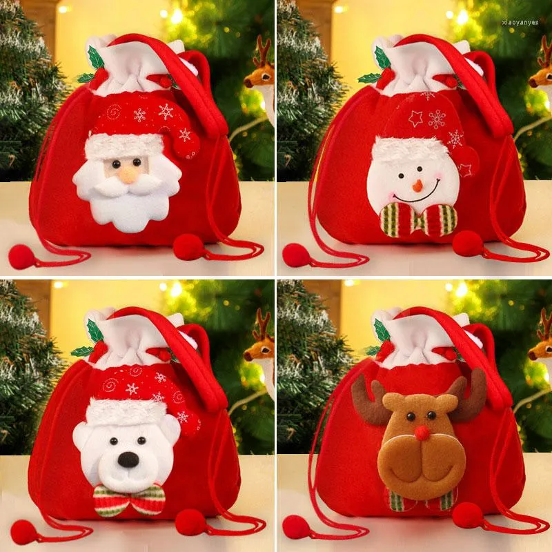 Décorations de Noël Sac Cadeau Flanelle Bonbons Et Pomme Tricotée Eith Père Noël Bonhomme De Neige Élan Ours Motif