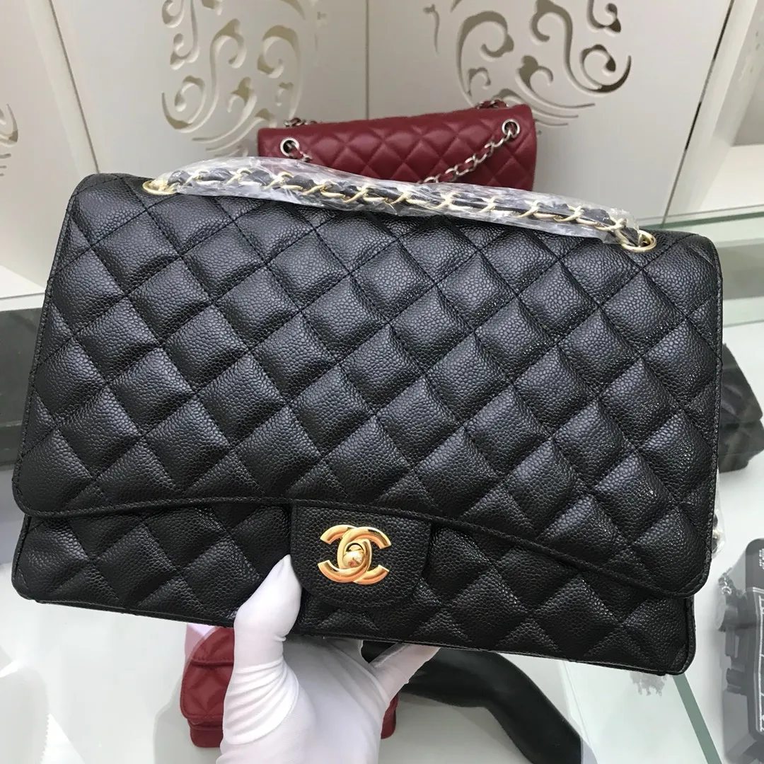 Dupe 11 Chanel Black Quilted Caviar Maxi Classic Double Flap Gold