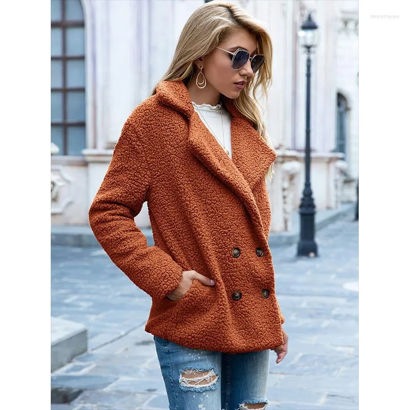 Femmes fourrure mode Faux manteau femmes automne et hiver chaud bouton revers pull ample Cardigan mouton gâteau laine