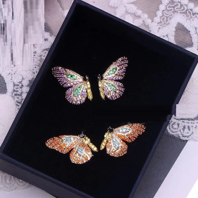 Stud Earrings Winter Collection Pink Rose Purple Cz Color Butterfly Ear Dream Exquisite For Women Jewelry