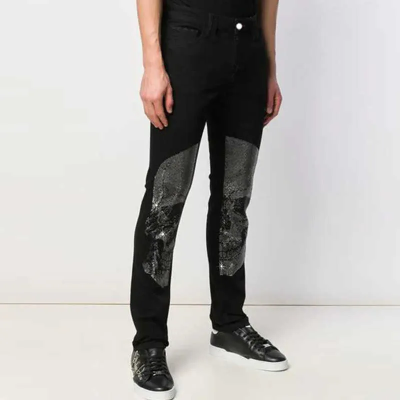 Men's Jeans y2k Men's Ripped Stretchy Black Jeans Skinny Slim Fit Hot Drill Punk Streetwear Biker Trousers Man Rhinestone Denim Pencil Pants T221102