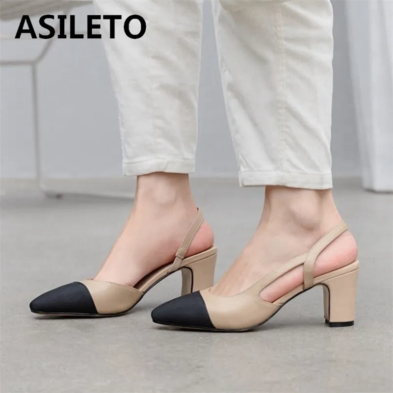 Chaussures habillées grande taille 45 femmes Slingbacks talons hauts en cuir véritable naturel talon épais vache couleurs mélangées pompes dames 221101