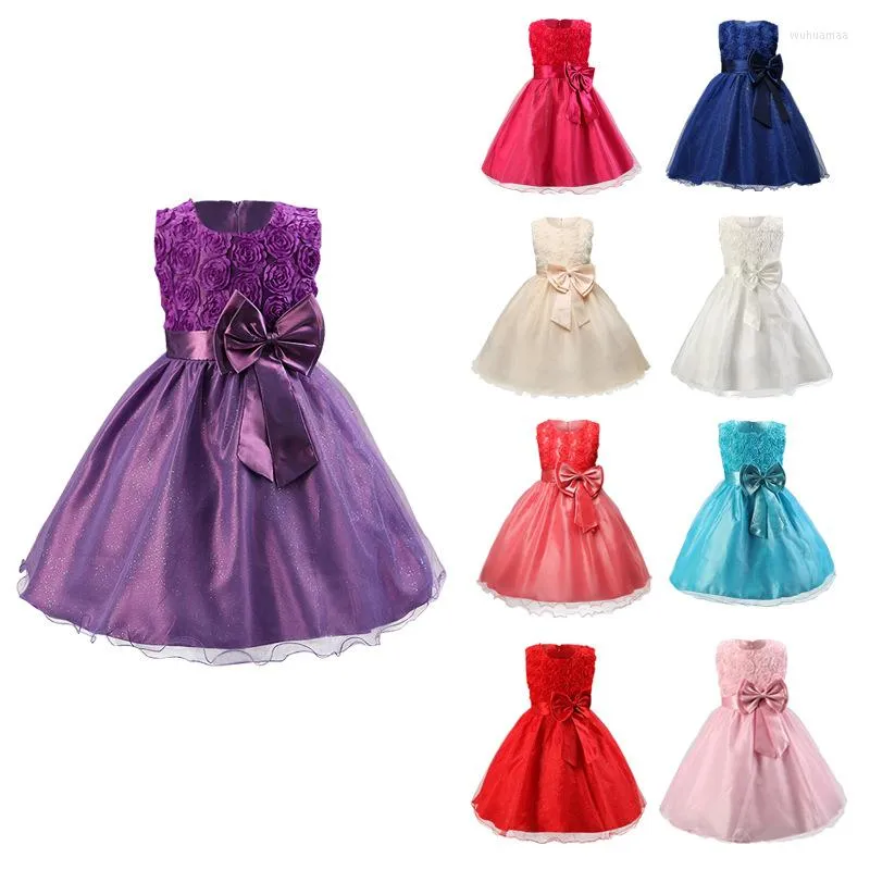 Fille Robes Infantile Bébé Filles Fleur Robes De Baptême Bébés Nés Baptême Vêtements Princesse Tutu Anniversaire Blanc Arc Robe