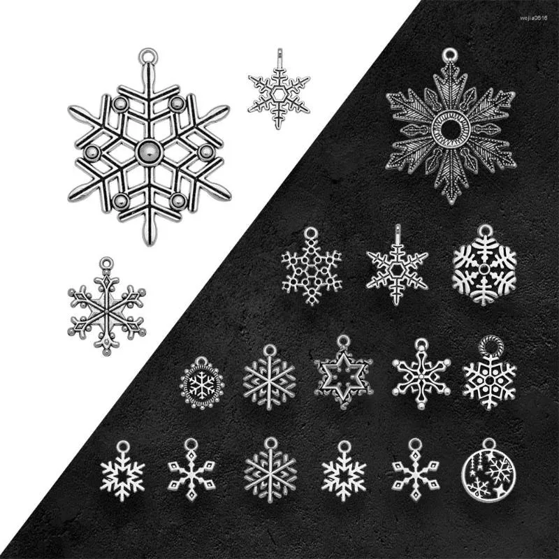 Breloques Antique argent plaqué noël flocon de neige neige fleur hiver pendentifs bijoux à bricoler soi-même faisant des matériaux fournitures accessoires