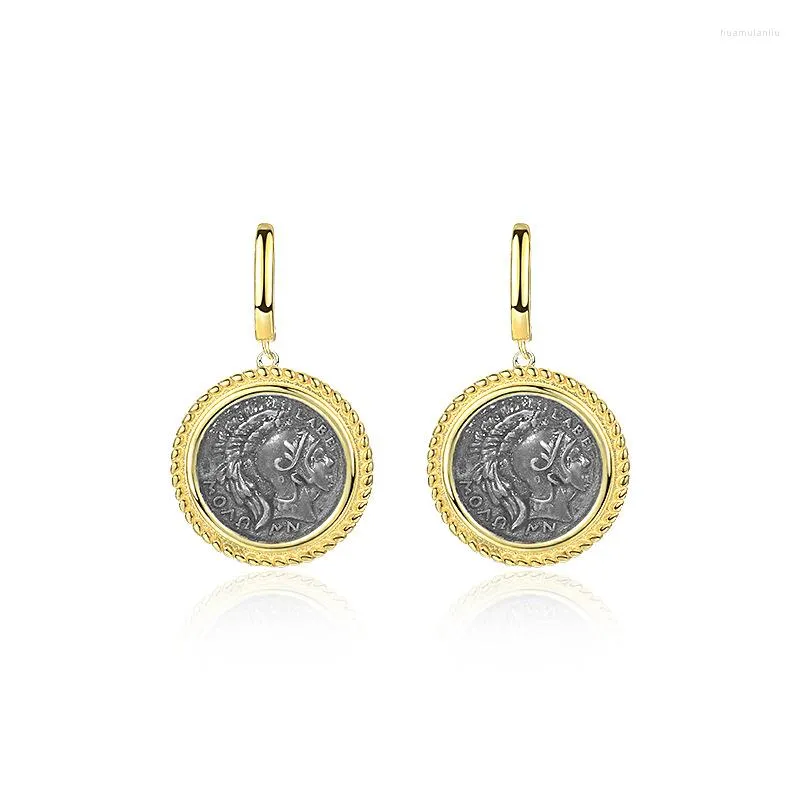 Dingle ￶rh￤ngen Amaiyllis S925 Sterling Silver Light Luxury Retro Portrait Coin Drop Personlighet Fashion Ear Clip Stud