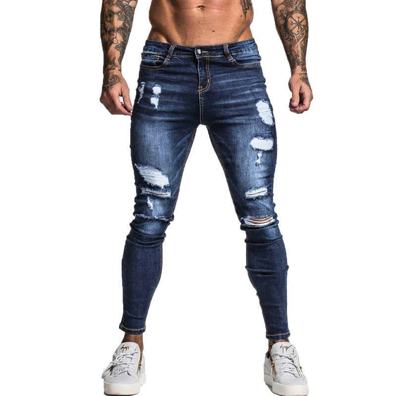 Herrenjeans Gingtto Herren Skinny Stretch Repaired Jeans Dunkelblau Hip Hop Distressed Super Skinny Slim Fit Baumwolle Bequeme große Größe ZM34 T221102