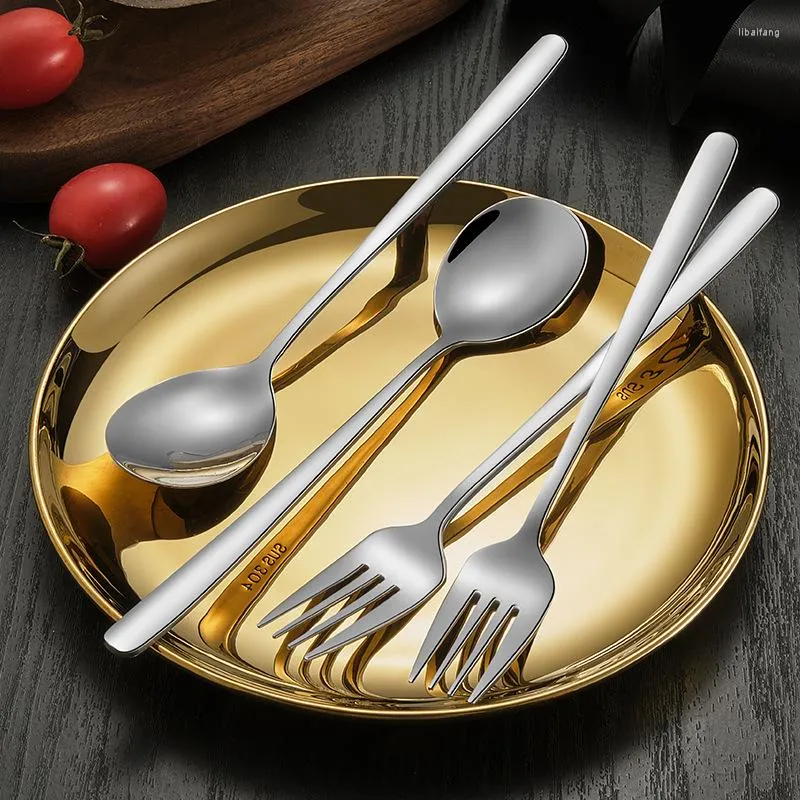 Dinnerware Sets Thickened Stainless Steel Fork Korean-style Household Meal Spoons Cutlery Set High Quality Tableware Kitchen For Home
