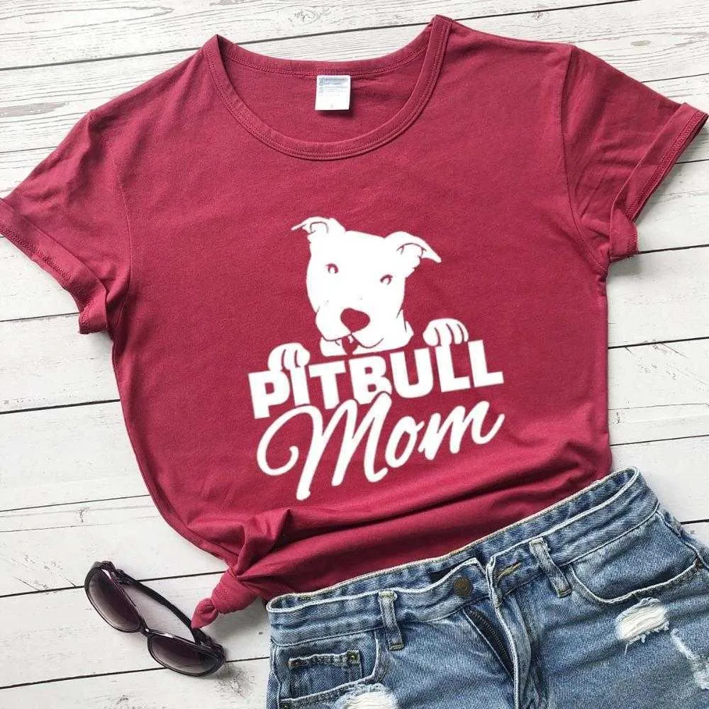 Pitbull Mom T-shirt Tee For Letters Printed Women O-cou Casual Funny Life Shirt
