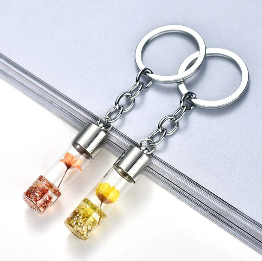 Kreativ akryl Evig blommaknyckelringar Keyring Drift Bottle Keychain Kvinnor Ryggsäck Syster flickvän nyckelhållare