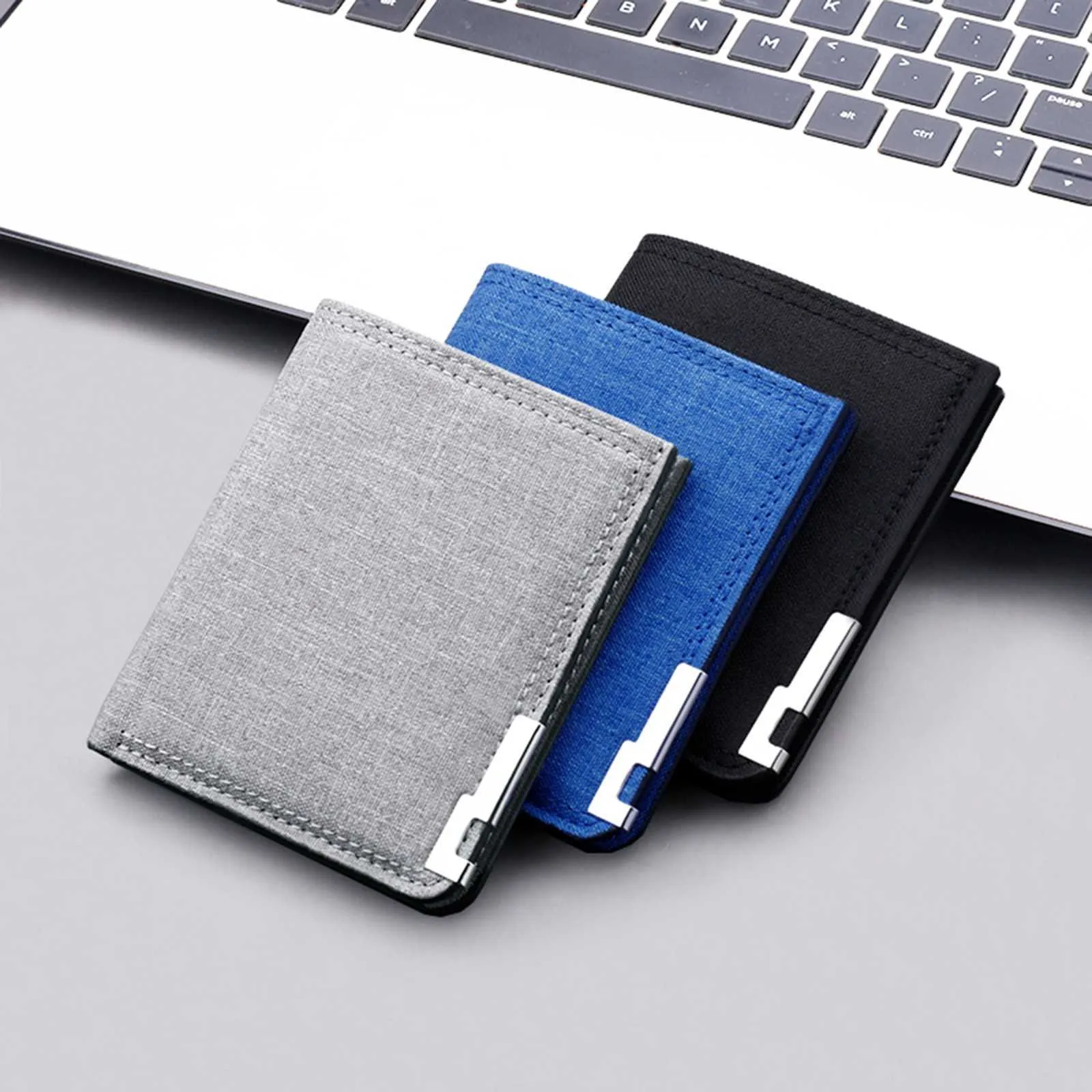 Wallets Canvas Solid Color Men Short Metal Decor Leisure Travel Lightweight Coin Purse Bi-fold Small Wallet ID Card Holders L221101