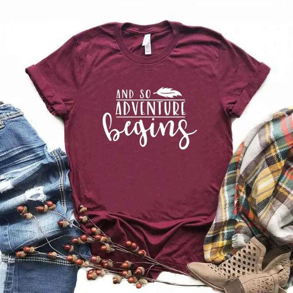 And So Adventure Tee Begins Feather Women Hipster Funny T-shirt Lady Yong Girl 6