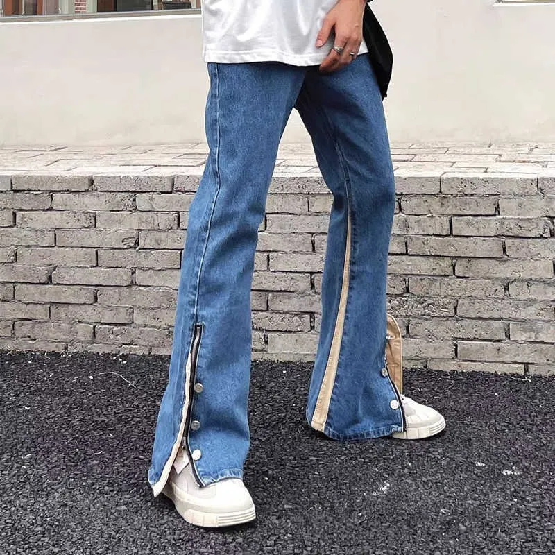 Mäns jeans 2022 Nya mode Ankel Zipper Blue Baggy Men Flare Jeans Pants Elegant Korean Casual Women Straight Denim Trousers Y2K Masculino T221102