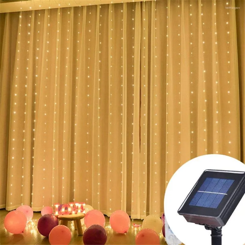 Stringhe 3x3M Luce per tende ad energia solare 300 Luci a stringa LED 8 modalità di illuminazione Ghirlanda di Natale Fata per decorazioni per la casa di nozze