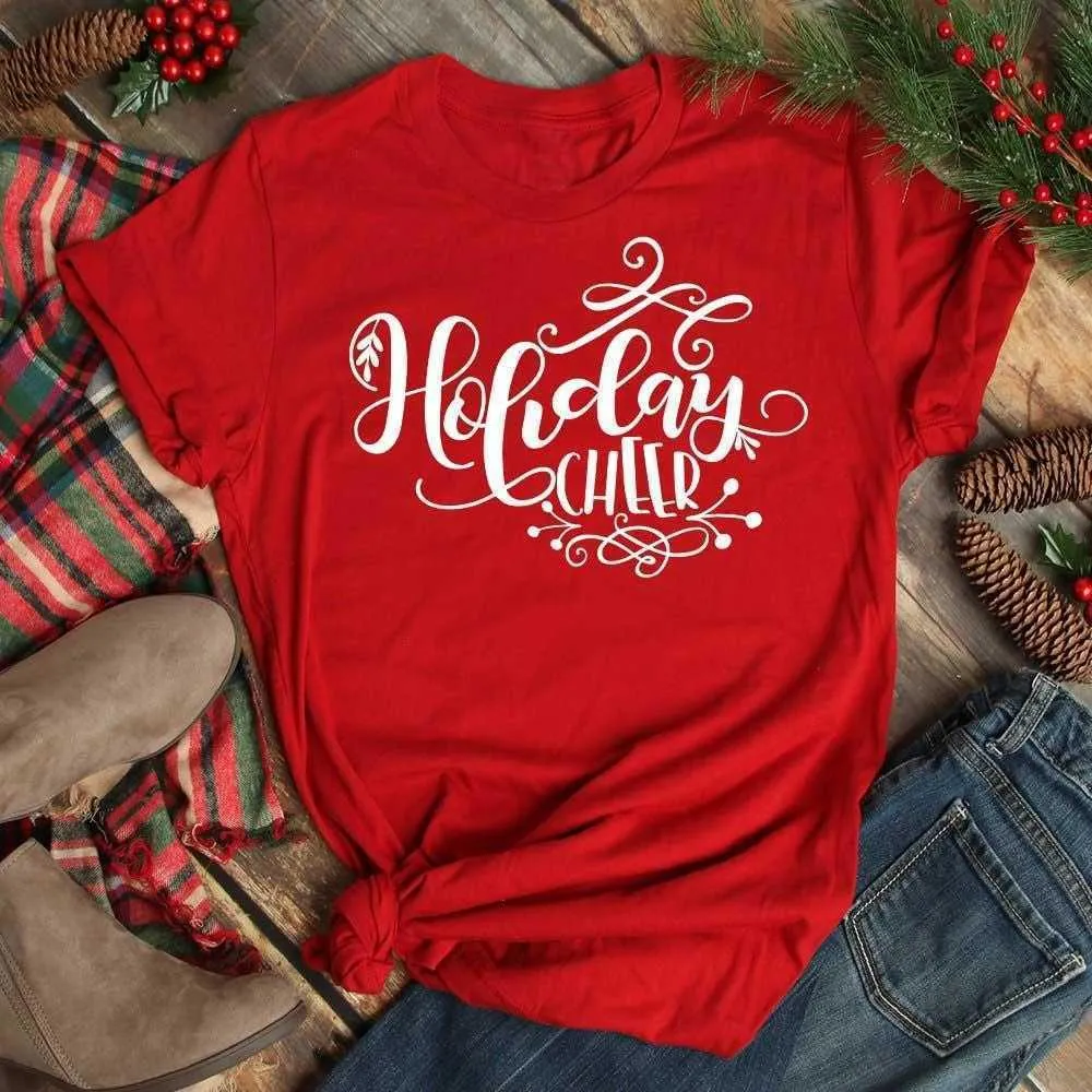 ホリデーチアクリスマスレディースTシャツプリティスローガン女性ファッションストリートスタイル