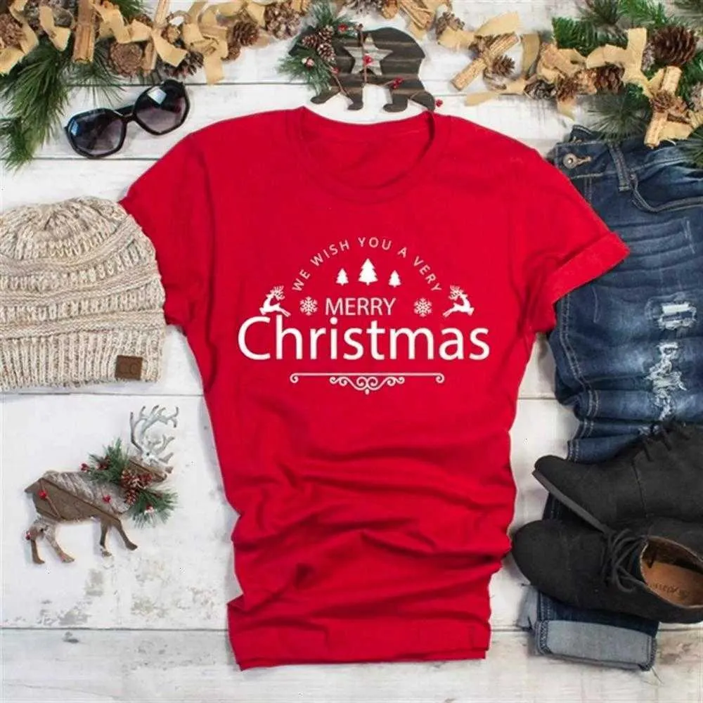 We Wish You Very Merry T Shirts T-shirt de Noël Slogan drôle Mode féminine