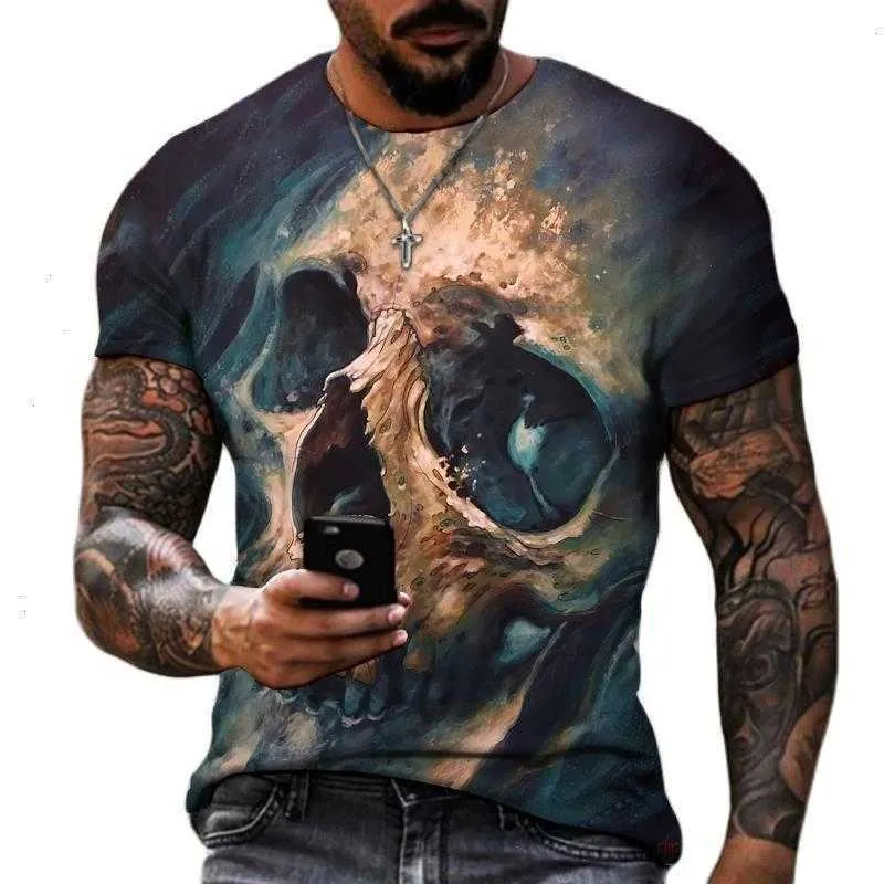 T-shirt voor mannen mode shirt schedel print korte mouw zomer hiphop punk oversized o-neck casual t-shirts en tops