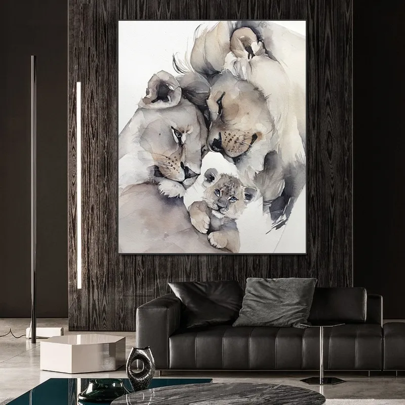 Einfache moderne Leinwandgemälde, afrikanischer wilder Löwe, Poster und Drucke, Heimdekoration, Wohnzimmer, Wandkunst, Tierbild, abstraktes Ölgemälde, rahmenlos